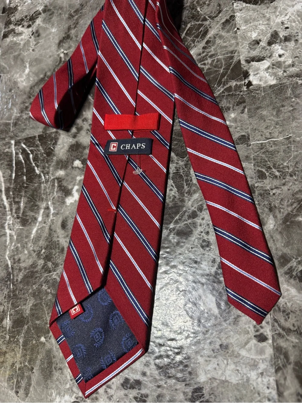 Chaps-  Men's Red/Navy Striped Silk-Wool Blend Tie
